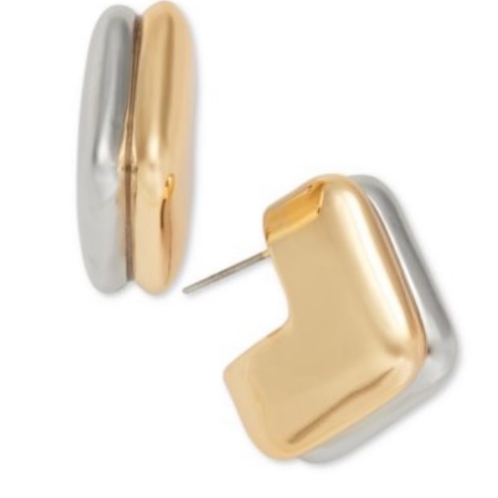 Wear 2 Ways! Two-Tone Square Double-Row Huggie Hoop Earrings (NWT)